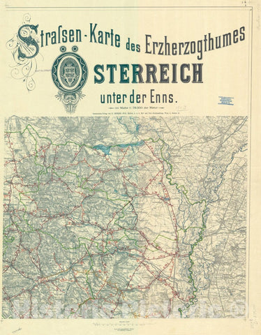 Map : Austria 1903 6, Strassen. Karte des Erzherzogthums ?terreich unter der Enns , Antique Vintage Reproduction