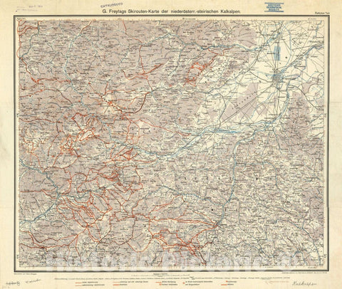 Map : Wiener Neustadt, Austria 1913, G. Freytags Skirouten-Karte der niederosterr-steirischen Kalkalpen Ostlicher Teil, Antique Vintage Reproduction