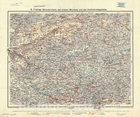 Map : Hochschwab Alps, Austria 1913, G. Freytags Skirouten-Karte des unteren Murztales und des Hochschwabgebietes, Antique Vintage Reproduction
