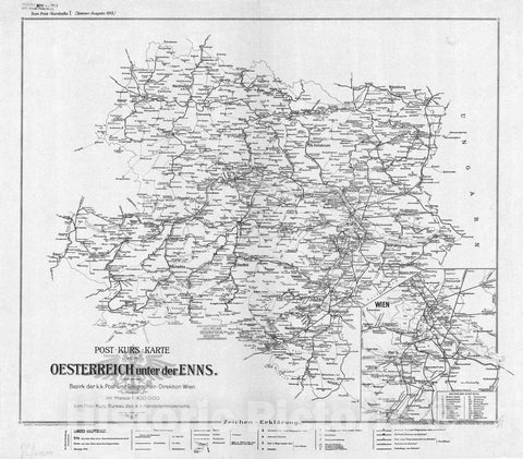 Map : Austria and Switzerland 1913 7, Post-Kurs Karte von Oesterreich unter der Enns , Antique Vintage Reproduction