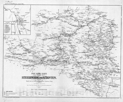 Map : Austria and Switzerland 1913 5, Post-Kurs Karte von Oesterreich unter der Enns , Antique Vintage Reproduction