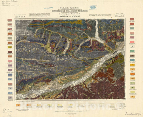 Map : Austria 1912- 15, Geologische Spezialkarte der Republik Osterreich , Antique Vintage Reproduction