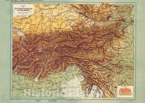 Map : Austrian Alps 1910, Karte der osterreichischen Alpenlander , Antique Vintage Reproduction