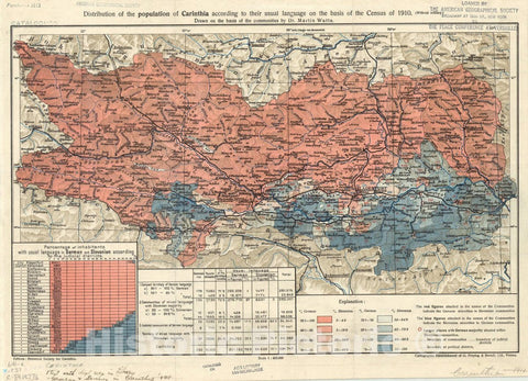 Map : Carinthia, Austria 1918, Distribution of the population of Carinthia according to their usual language on the basis of the census of 1910 (without military)