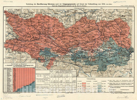 Historic Map : Carinthia, Austria 1918, Verteilung der Bevolkerung KA?rntens nach der Umgangssprache auf Grund der VolkszA?hlung von 1919 (Ohne MilitA?r) , Antique Vintage Reproduction