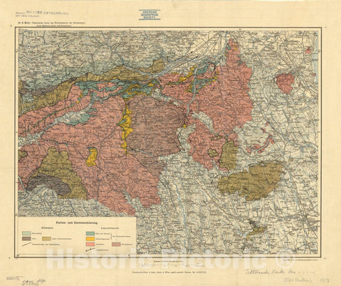 Map : Austrian Alps 1913, Dr. H. Mohr: Tektonische Karte des Nordostsporns der Zentralalpen (Unter Benutzung alterer Aufnahmsarbeiten), Antique Vintage Reproduction