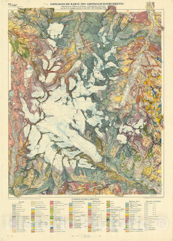 Map : Grossglockner, Austria 1939, Geologische Karte des Grossglocknergebietes , Antique Vintage Reproduction