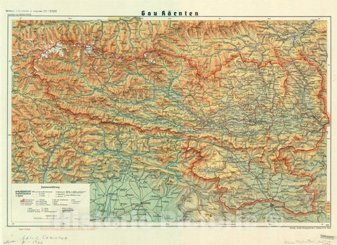 Map : Carinthia, Austria 1942, Gaukarnten , Antique Vintage Reproduction