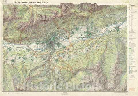 Map : Innsbruck, Austria 1964 1, Umgebungskarte von Innsbruck , Antique Vintage Reproduction