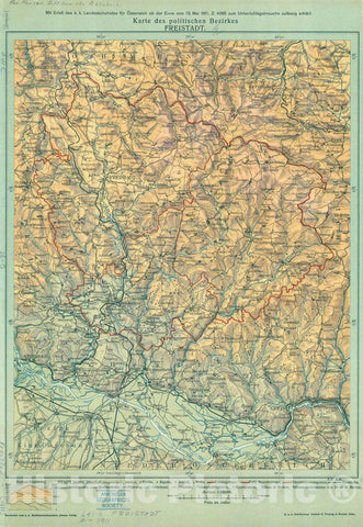 Map : Freistadt, Austria 1911, Karte des politischen Bezirkes Freistadt , Antique Vintage Reproduction