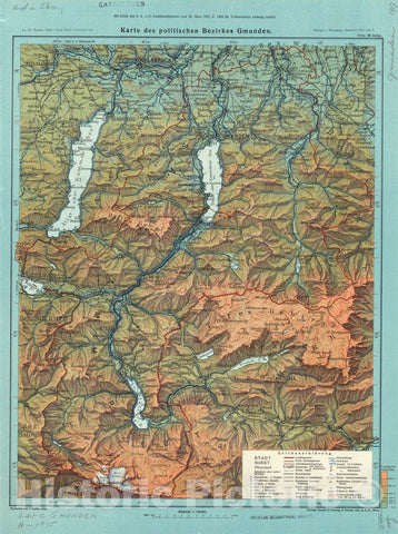 Map : Gmunden, Austria 1915, Karte des politischen Bezirkes Gmunden , Antique Vintage Reproduction