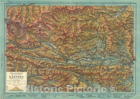Map : Carinthia, Austria 1916, Schulhandkarte des Herzogtums KA?rnten , Antique Vintage Reproduction