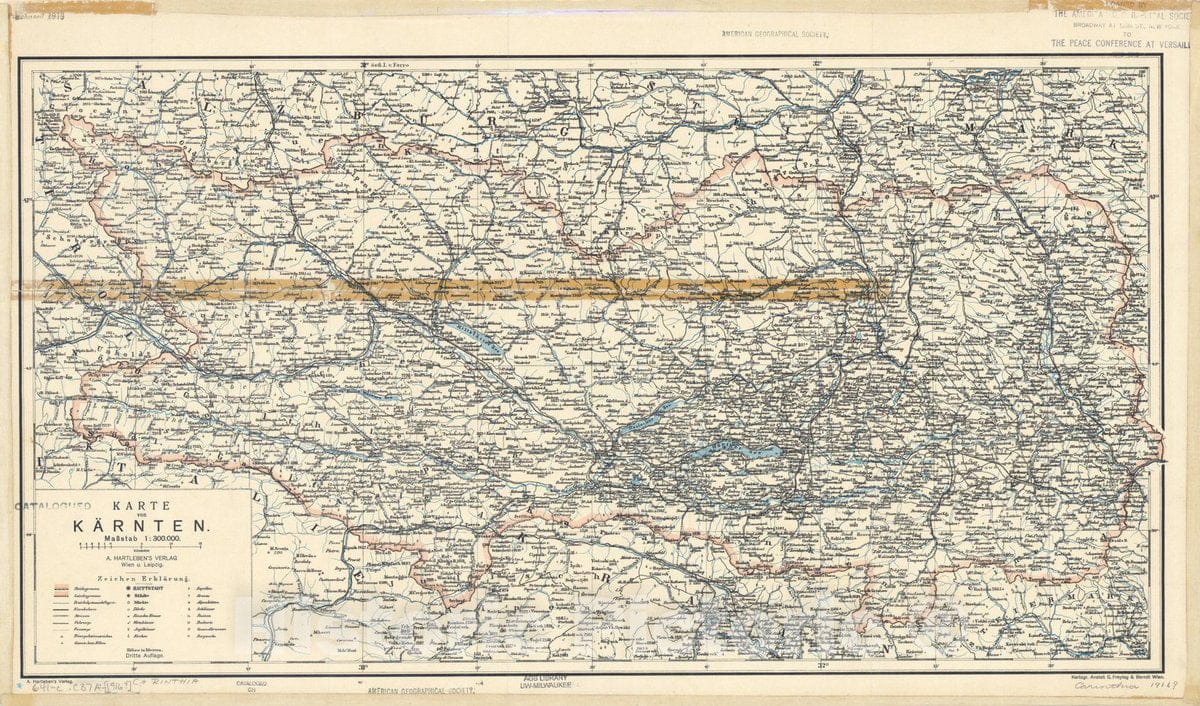 Map : Carinthia, Austria 1916, Karte von KA?rnten , Antique Vintage Reproduction