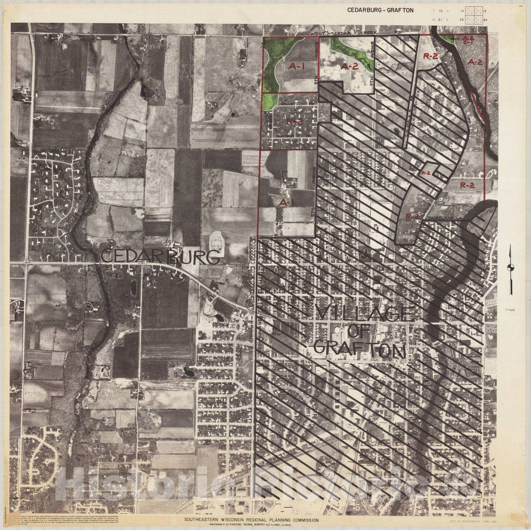 Map : Grafton, Wisconsin 1982 8, [Town of Grafton, Ozaukee County, Wisconsin planning map, zoning], Antique Vintage Reproduction