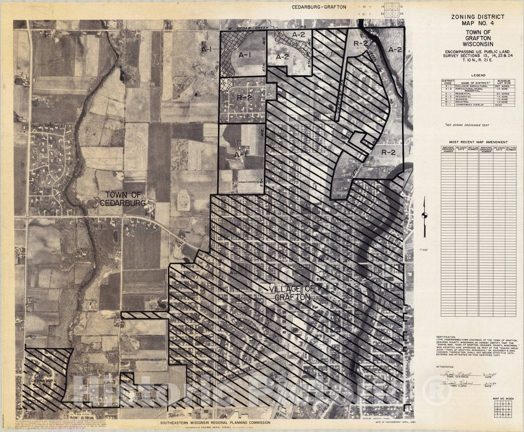Map : Grafton, Wisconsin 1984 9, Zoning District map ... Town of Grafton, Wisconsin, Antique Vintage Reproduction