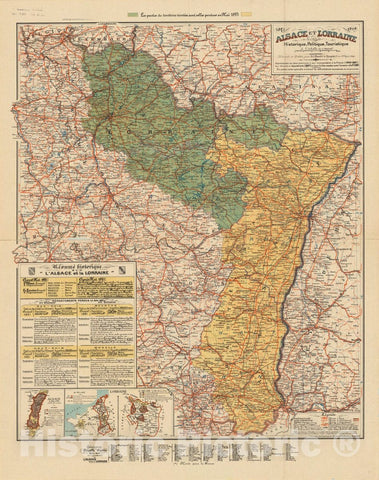 Map : Alsace Lorraine, France 1938, Alsace et Lorraine, historique, politique, touristique , Antique Vintage Reproduction