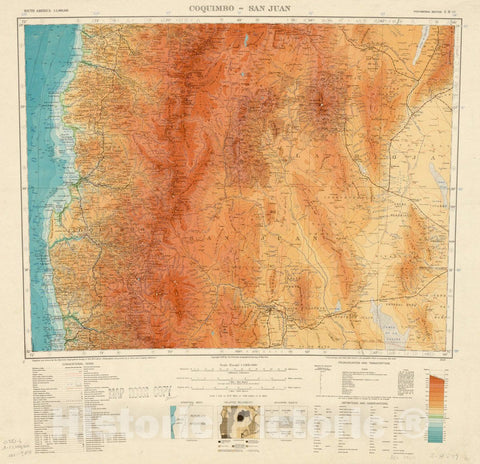 Map : Coquimbo, San Juan, Argentina 1929, South America 1:1,000,000 Coquimbo, San Juan, Antique Vintage Reproduction