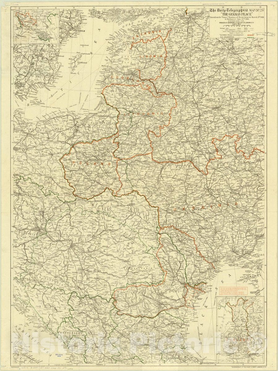 Map : Daily Telegraph War Map, Eastern Europe 1918, Antique Vintage Reproduction