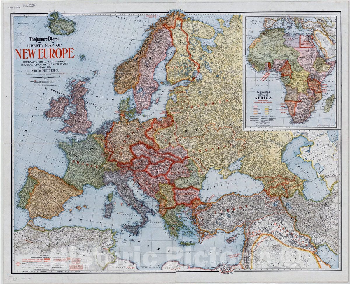 Map : Europe 1920, The Literary Digest liberty map of new Europe : revealing the great changes brought about by the World War, 1914-1919, with complete index