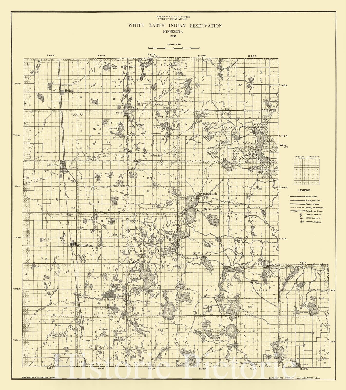 Map : White Earth Indian Reservation, Minnesota 1938, White Earth Indian Reservation, Minnesota 1938, Antique Vintage Reproduction