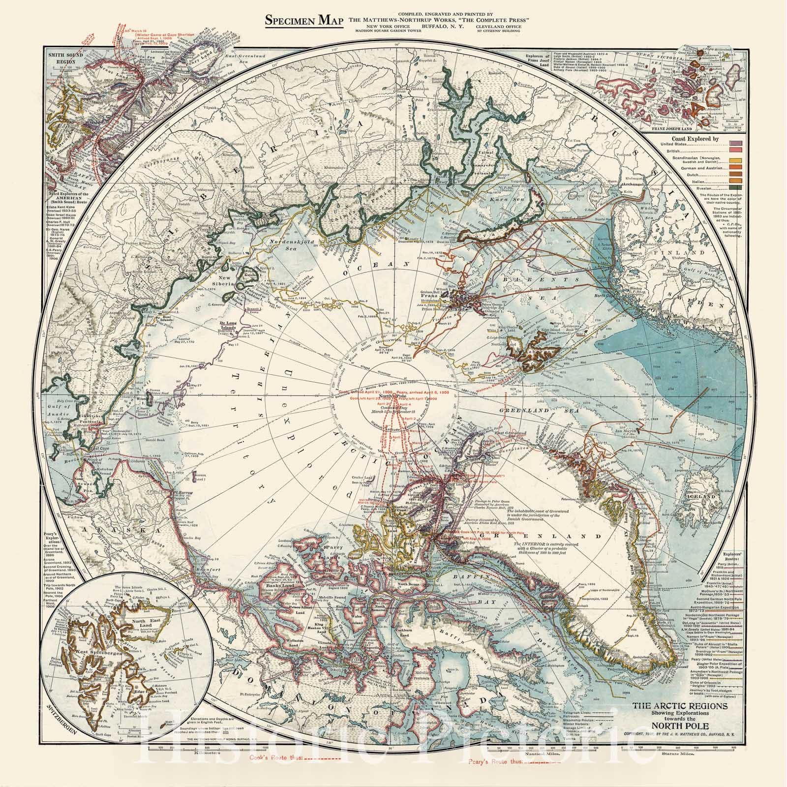 Map : North Pole 1907, The Arctic regions : showing explorations towards the North Pole , Antique Vintage Reproduction