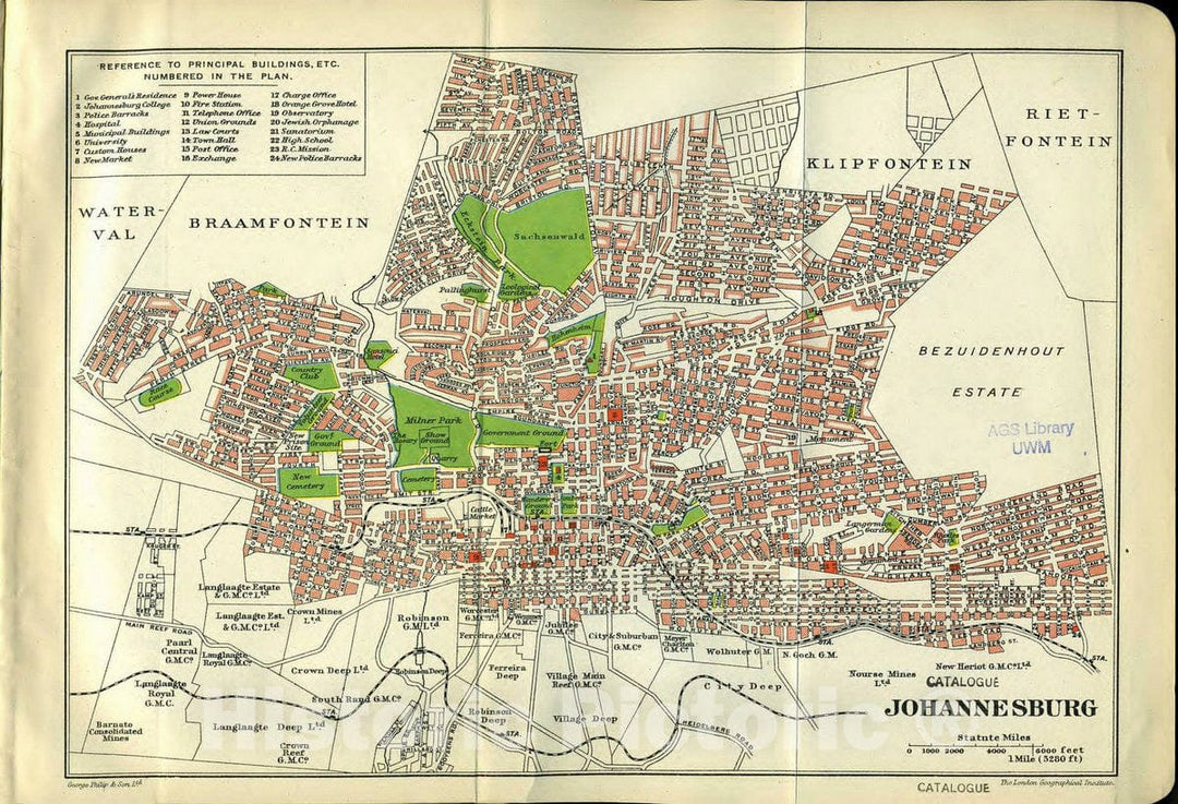 Map : Johannesburg, South Africa 1913, Johannesburg , Antique Vintage Reproduction
