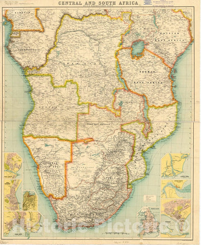 Map : Africa 1907, Central and South Africa , Antique Vintage Reproduction
