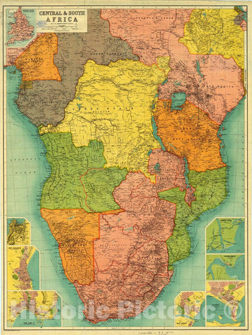 Map : Africa 1910, Central and South Africa , Antique Vintage Reproduction