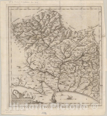 Map : Lunigiana, Italy 1775, Carta della Provincia della Lunigiana , Antique Vintage Reproduction