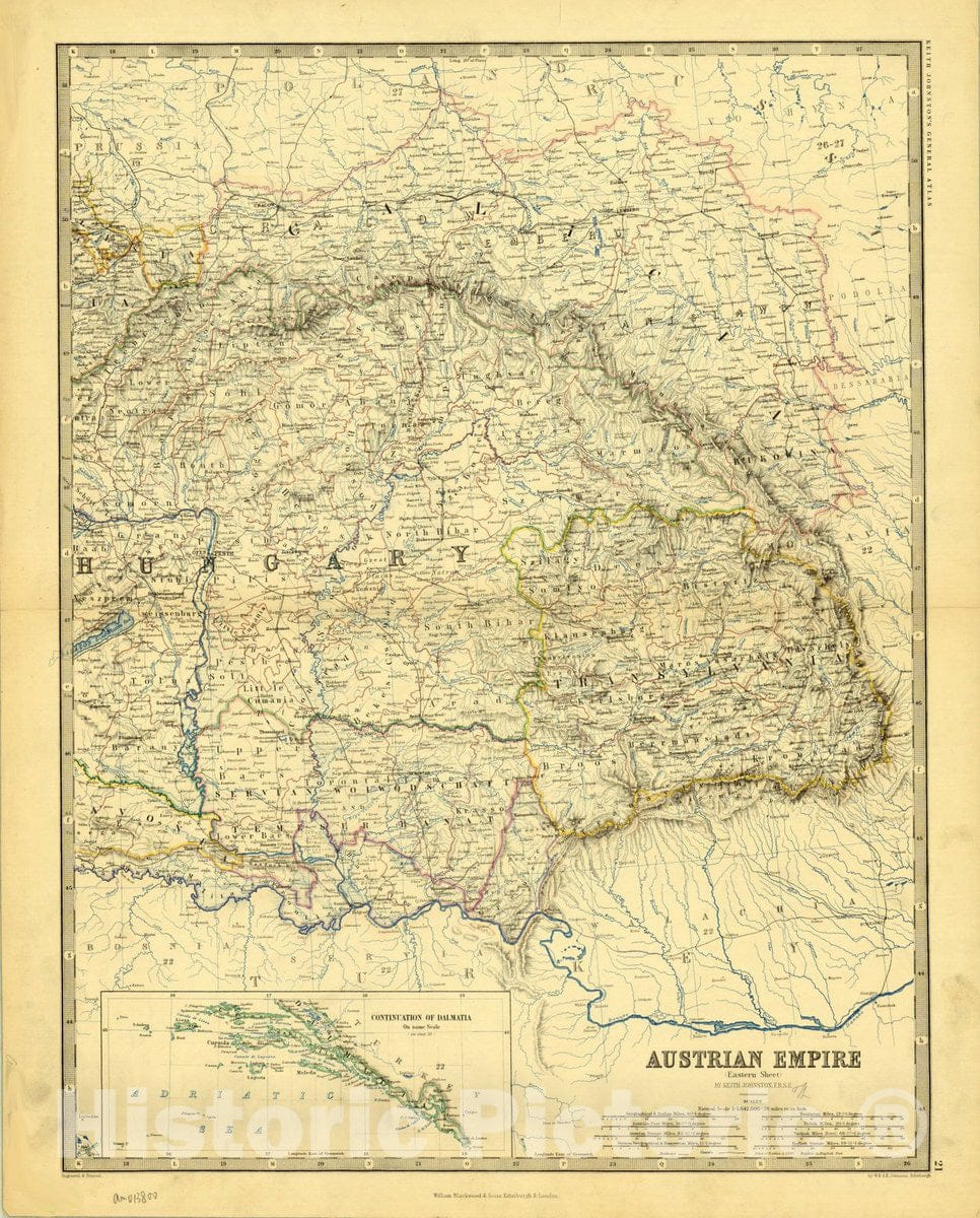 Map : Austro-Hungarian Empire 1863, Austrian Empire (Eastern sheet) , Antique Vintage Reproduction