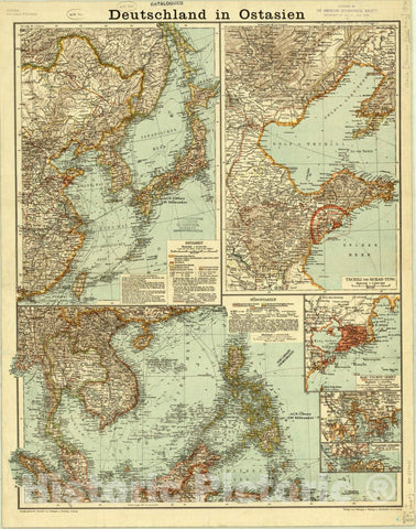 Map : East Asia 1914, Deutschland in Ostasien , Antique Vintage Reproduction