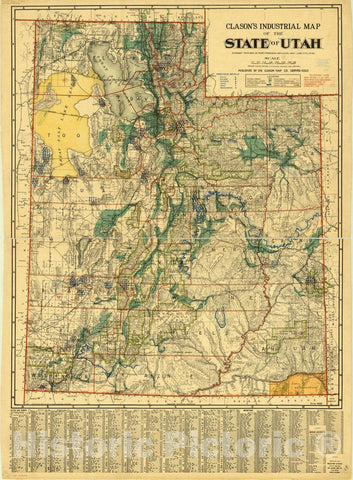 Map : Utah 1908, Clason's industrial map of the state of Utah , Antique Vintage Reproduction