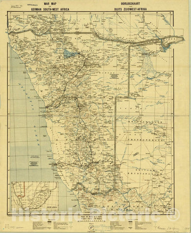 Map : Namibia 1914, War map of German South-west Africa, Oorlogskaart van Duits Zuidwest-Afrika , Antique Vintage Reproduction