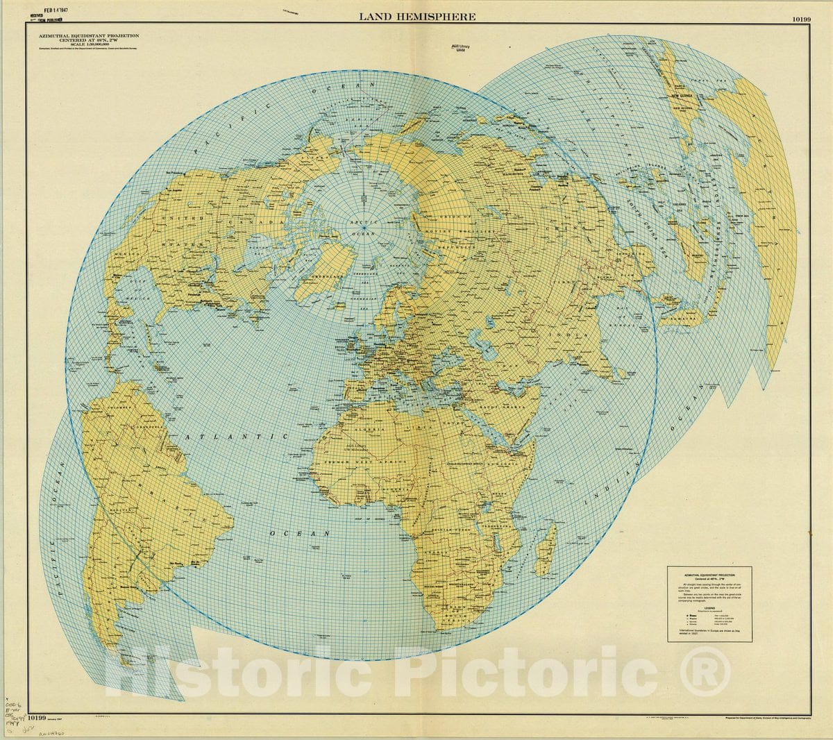 Map : World 1947, Land hemisphere , Antique Vintage Reproduction