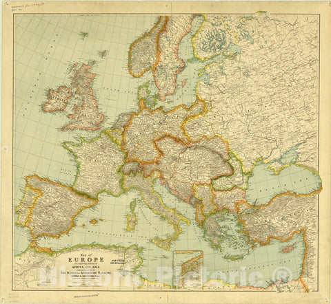 Map : Europe 1915, Map of Europe and adjoining portions of Africa and Asia : prepared especially for the National Geographic Magazine , Antique Vintage Reproduction