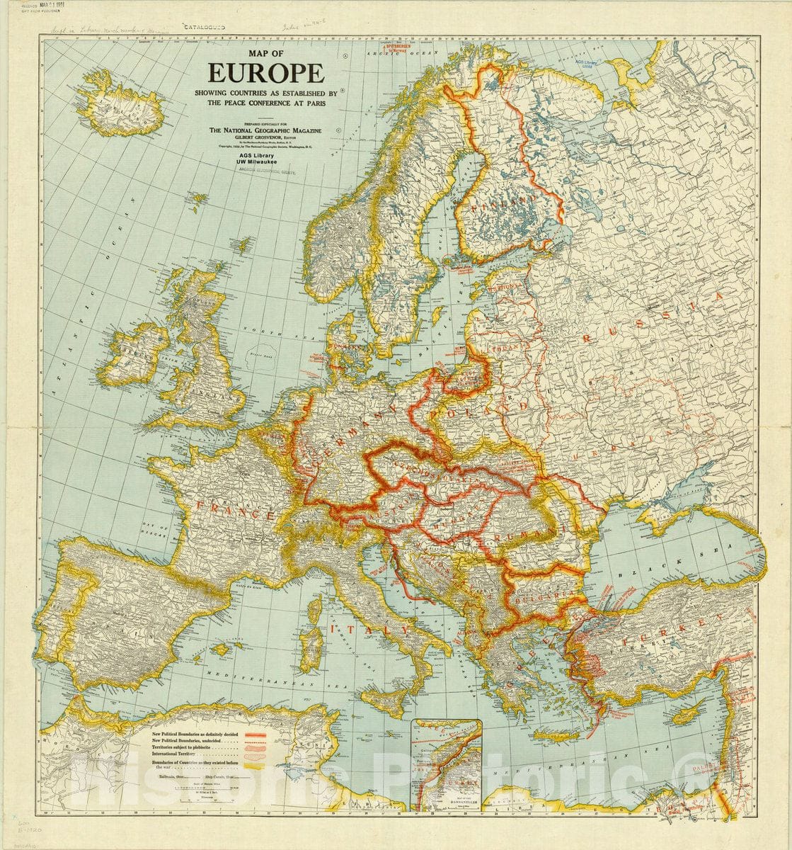 Map : Europe 1920, Map of Europe showing countries as established by t ...
