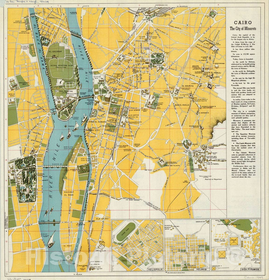 Map : Cairo, Egypt 1959, Cairo tourist map , Antique Vintage Reproduction