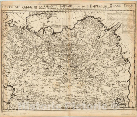 Map : Asia 1732, Carte nouvelle d la grande tartarie ou de L'Empire du Grand Cham, dressee sur les Memoires Originaux, Antique Vintage Reproduction
