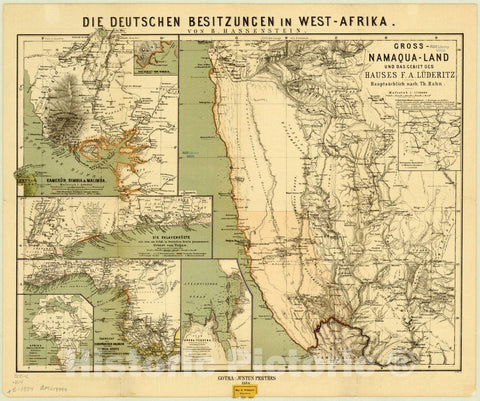 Map : West Africa 1884, Die deutschen Besitzungen in West-Afrika , Antique Vintage Reproduction