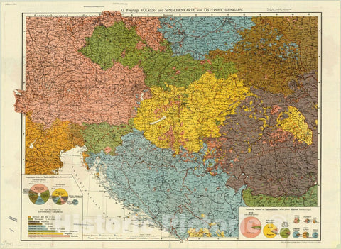 Map : Austria 1918 3, G. Freytags Volker- und Sprachenkarte von Osterreich-Ungarn , Antique Vintage Reproduction