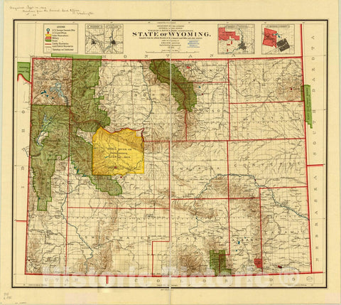 Map : Wyoming 1905, State of Wyoming , Antique Vintage Reproduction