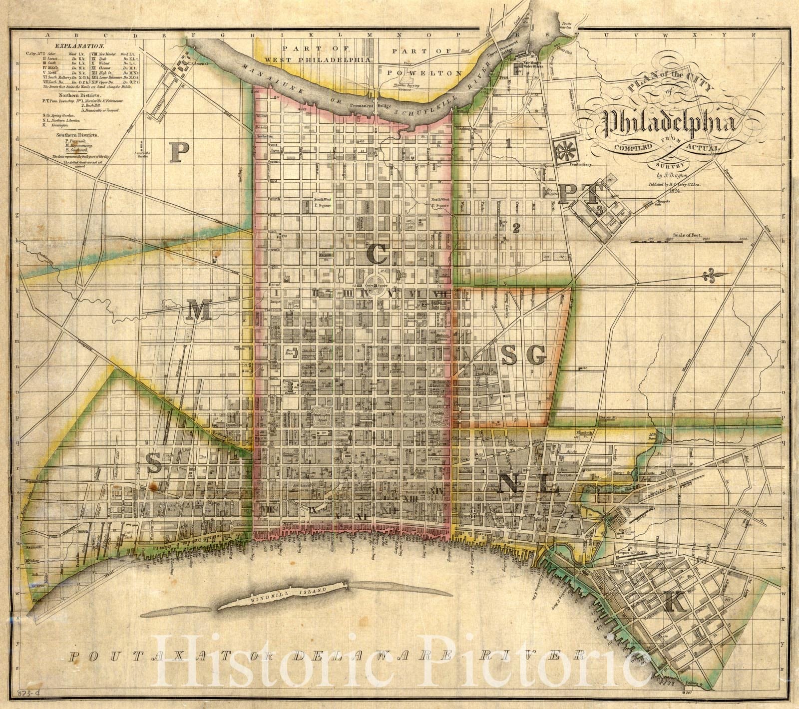 Map : Philadelphia (Pennsylvania) 1824, Plan of the city of Philadelphia , Antique Vintage Reproduction
