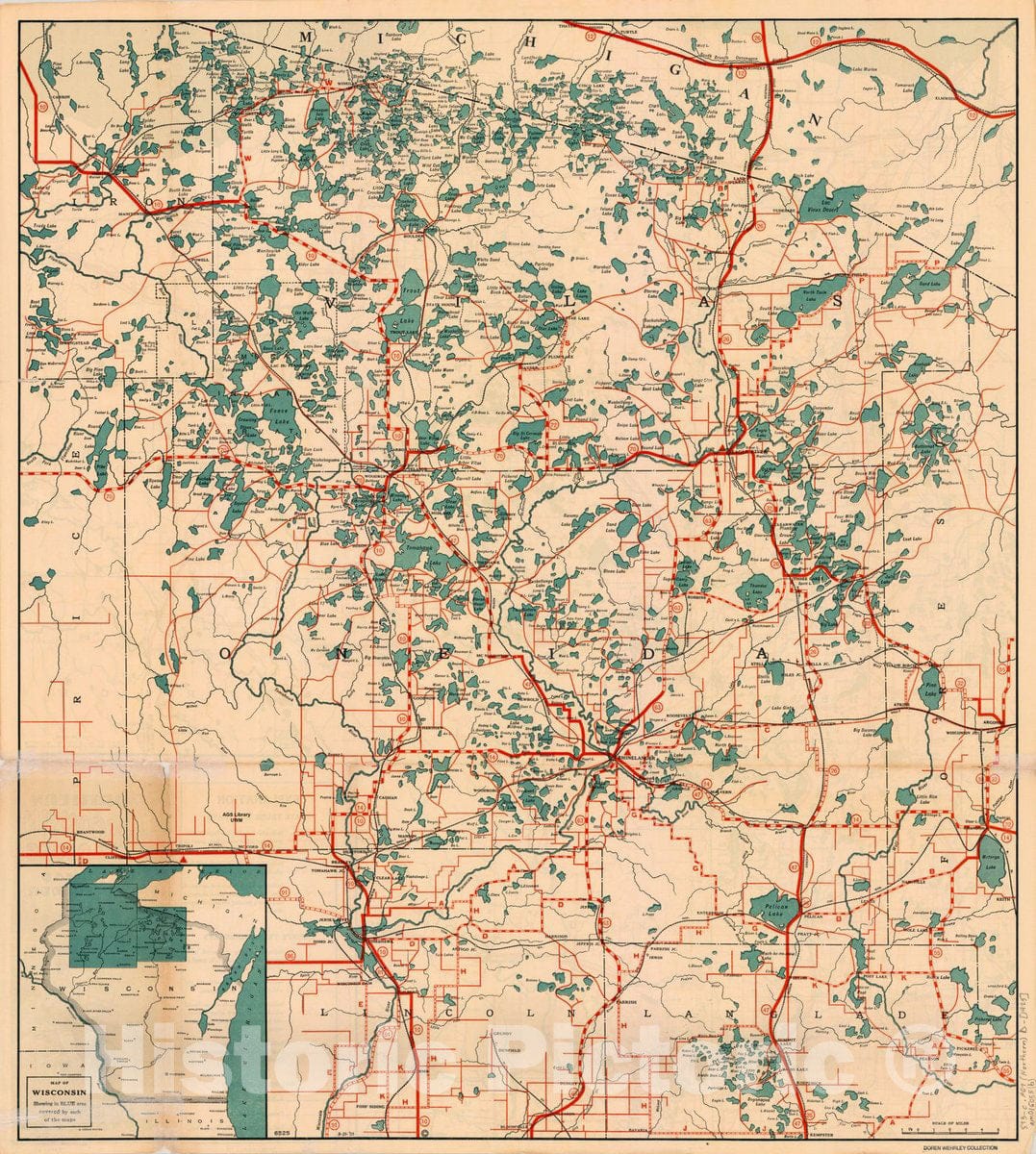 Map : Northern Wisconsin Lakes 1925 1, Northern Wisconsin lakes map fo -  Historic Pictoric