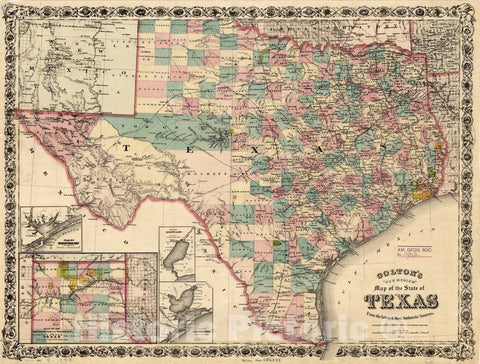 Map : Texas 1877, Colton's |"new medium|" map of the state of Texas, from the latest & most authentic sources., Antique Vintage Reproduction