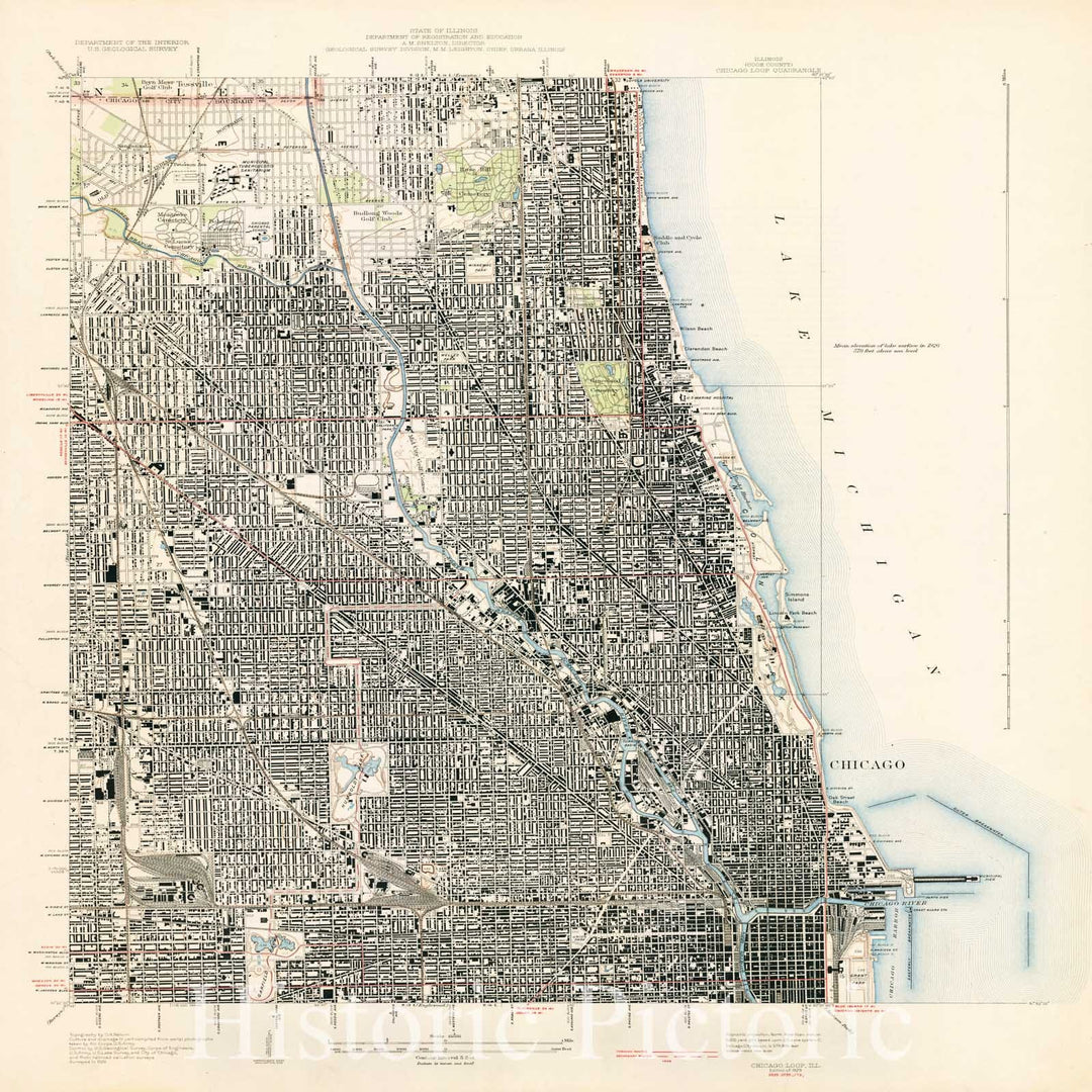 Map : Chicago, Illinois 1929, Illinois (Cook County), Chicago Loop quadrangle , Antique Vintage Reproduction