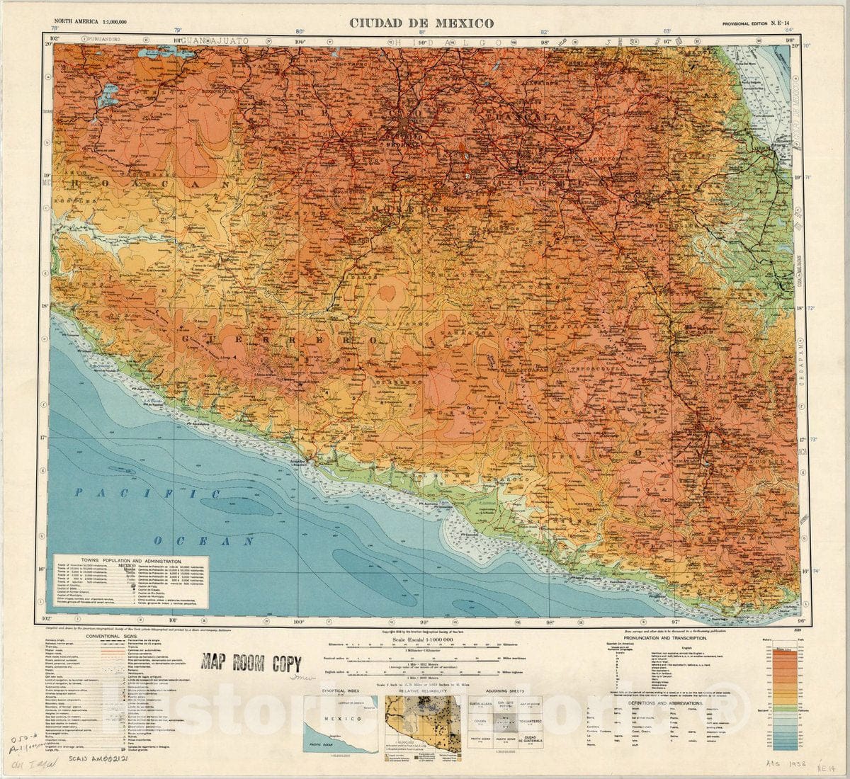 Map : Ciudad de Mexico 1938 1, Map of Hispanic America, Antique Vintage Reproduction