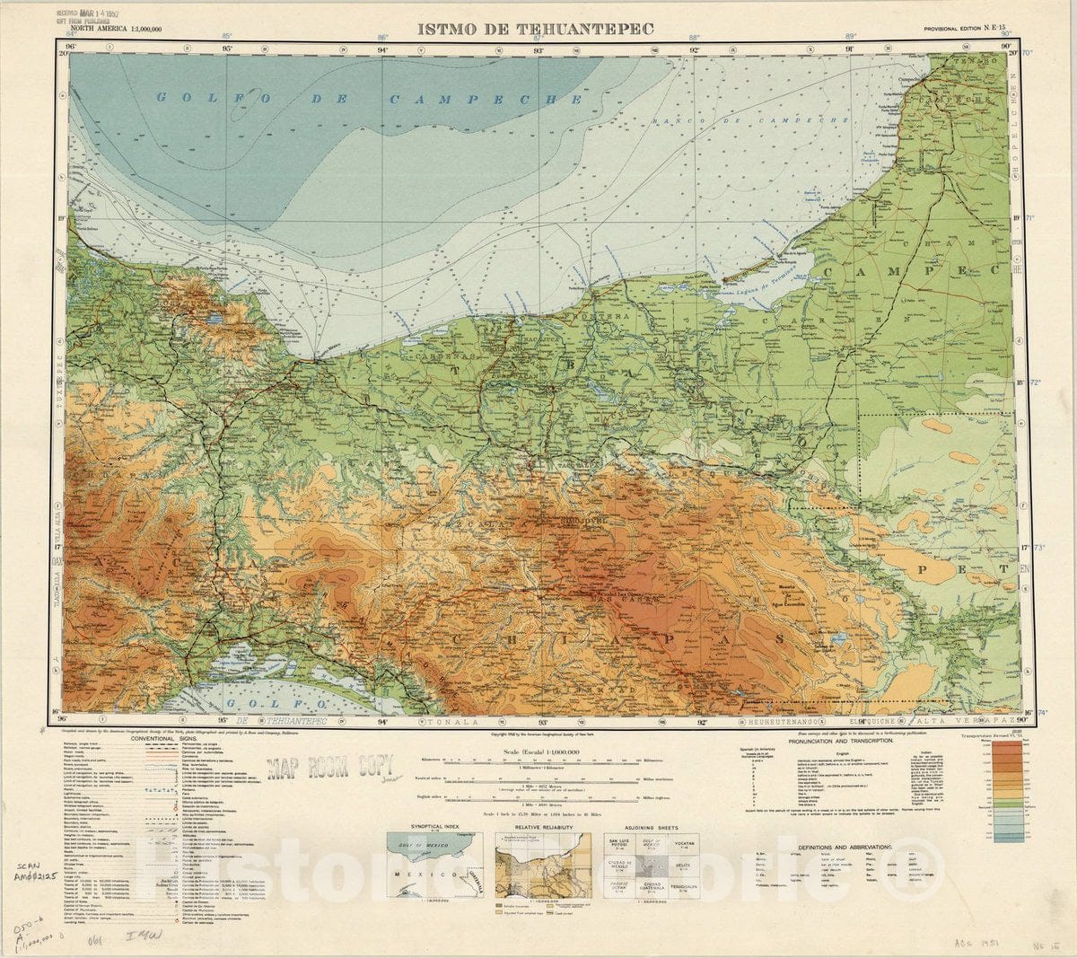 Map : Istmo de Tehuantepec, Mexico 1938 1952, Map of Hispanic America, Antique Vintage Reproduction