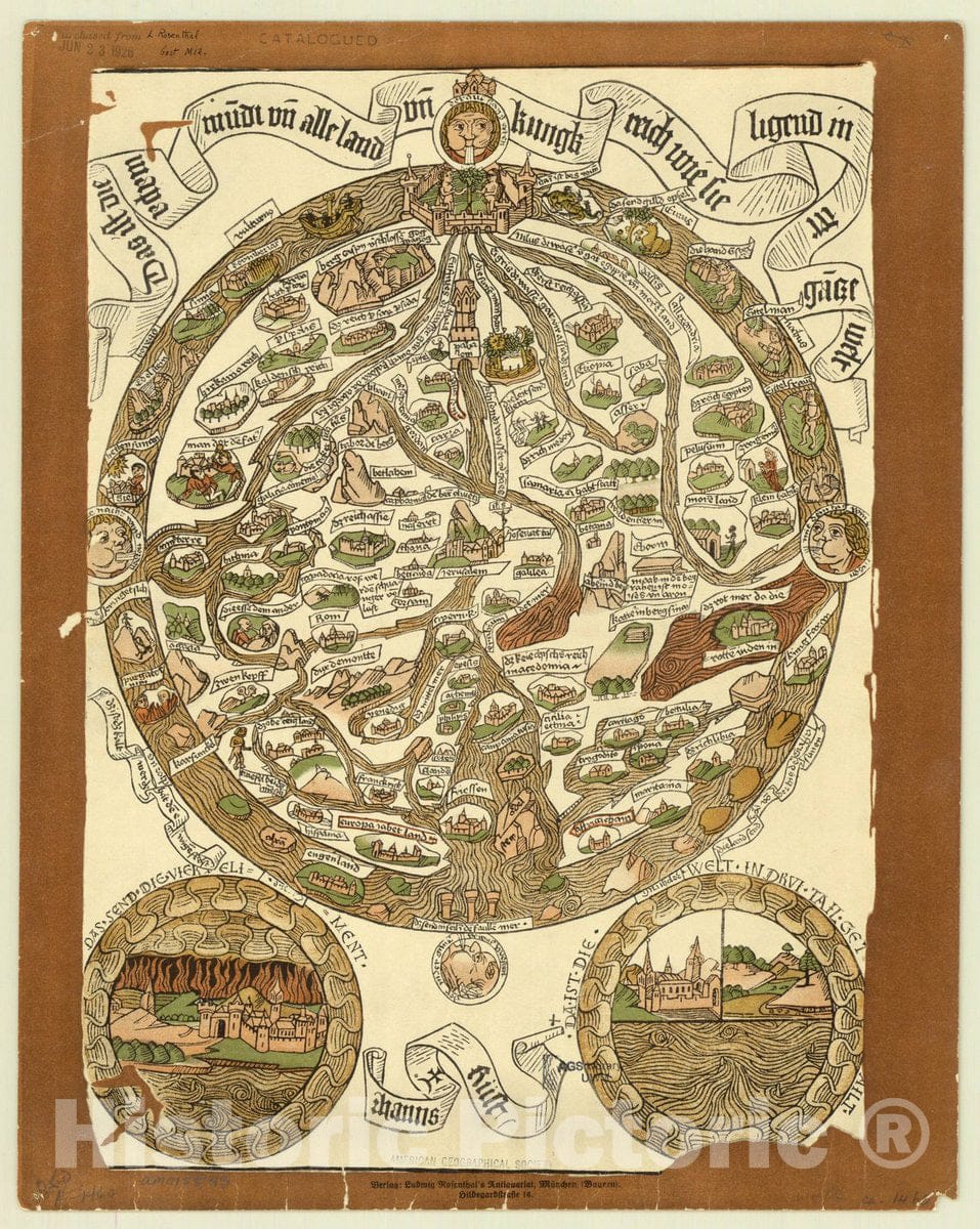 Map : World map 1460 1924, Das ist die Mapa mudi vo alle Land : un  Kungreich wie sie ligend in der gaze Welt , Antique Vintage Reproduction