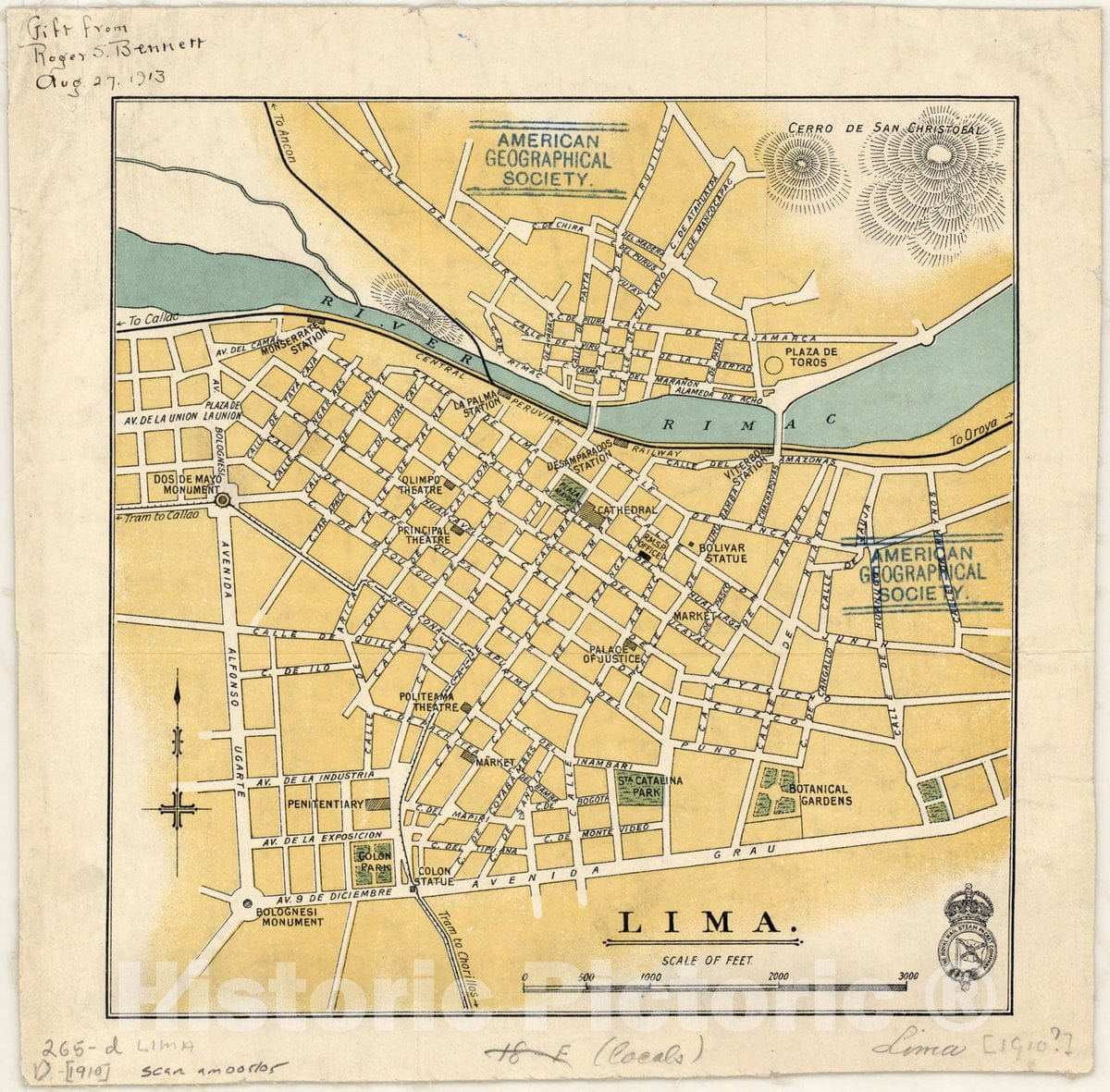 Map : Lima, Peru 1910, Lima, Antique Vintage Reproduction