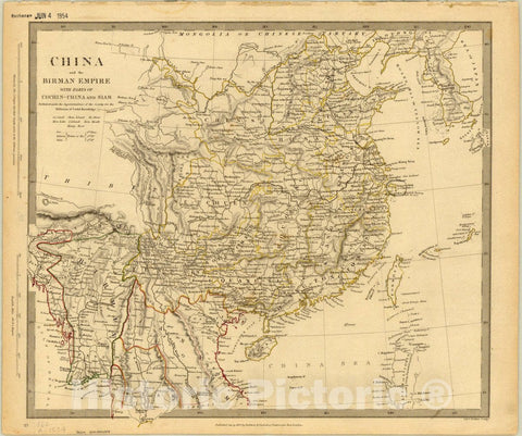 Map : Asia 1834, China and the Birman empire : with parts of Cochin China and Siam , Antique Vintage Reproduction